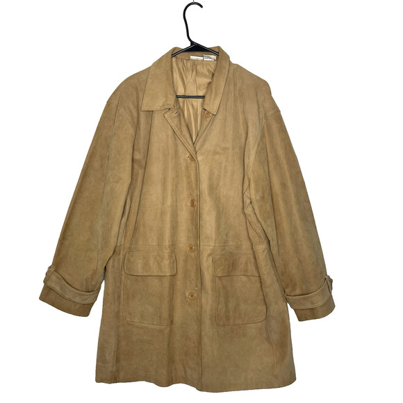Vintage Camel Leather Jacket XL Genuine Leather Boho Y2K Textured Retro Coat - Picture 1 of 16